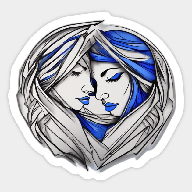 Eternal Unity: Abstract Faces in Heart-Shaped Embrace No. 641 Sticker by cornelliusy